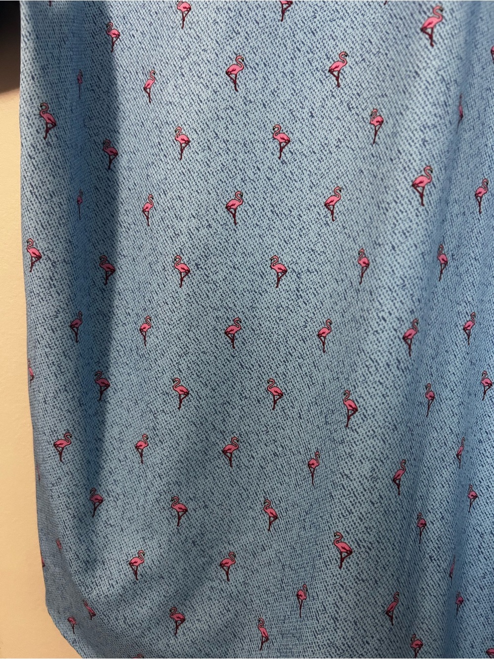 Men's Light Blue Short-Sleeve Button-Down Shirt with Flamingo Print, Size S - Picture 7 of 7